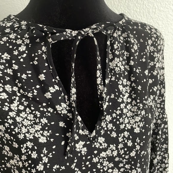 Zara Tie Front Keyhole Micro Disty Floral Black & White Mini Dress 0036 - Picture 4 of 8
